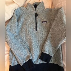 Patagonia Gray Sherpa Pullover with Navy Accents